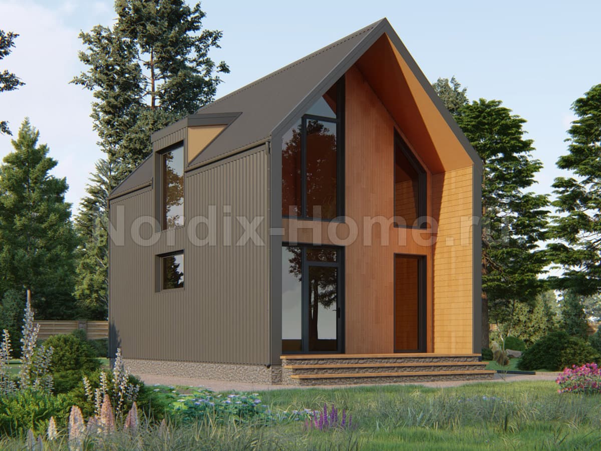 Проект каркасного дома Fjord, барнхаус 75,4 м2, 1,5 этажа, 3 спальни