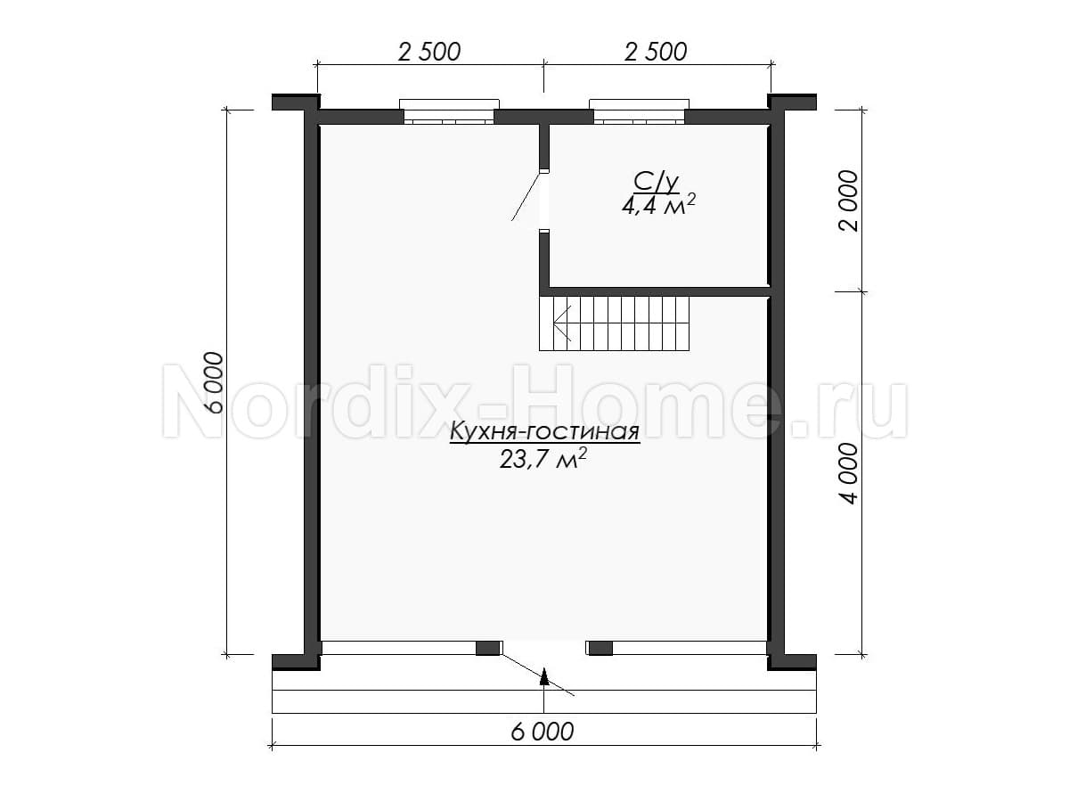 Первый этаж проекта каркасного дома Lumi, 35,1 м2