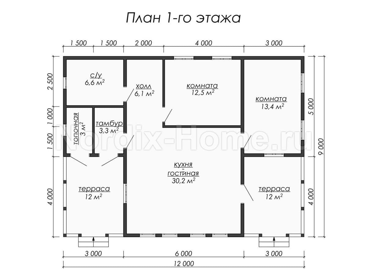 Первый этаж проекта каркасного дома Malmo, 102,4 м2