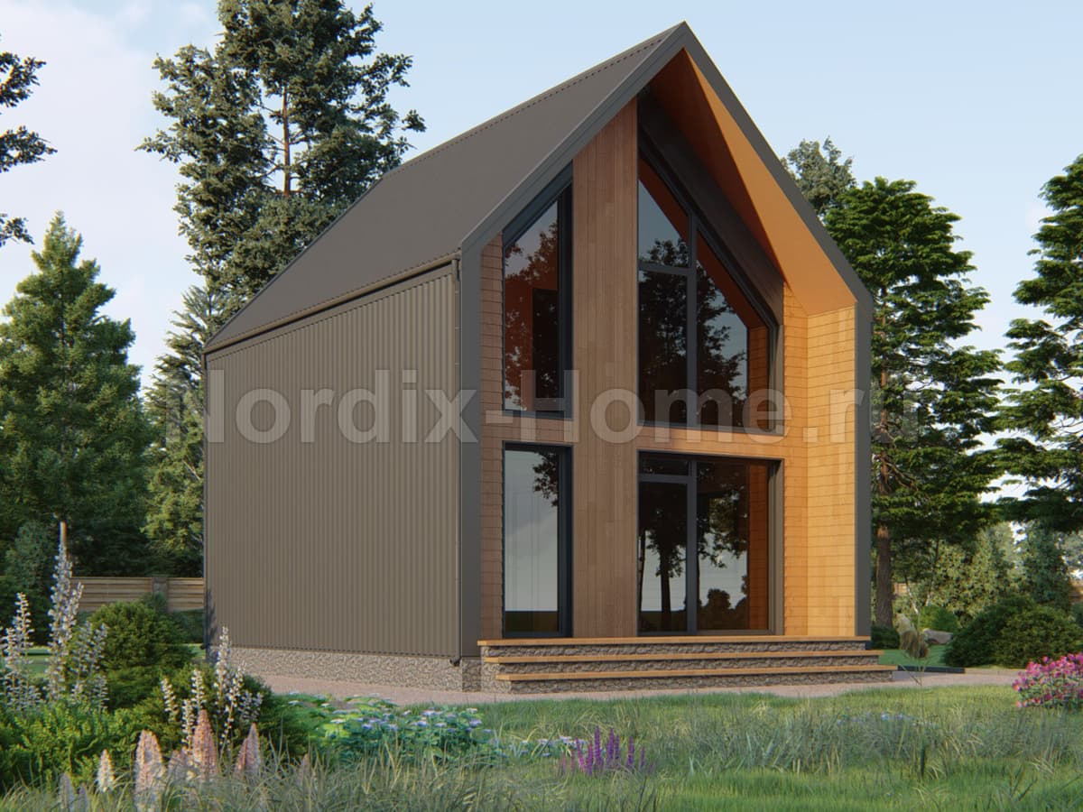 Проект каркасного дома Skog, барнхаус 68,2 м2, 1,5 этажа, 3 спальни