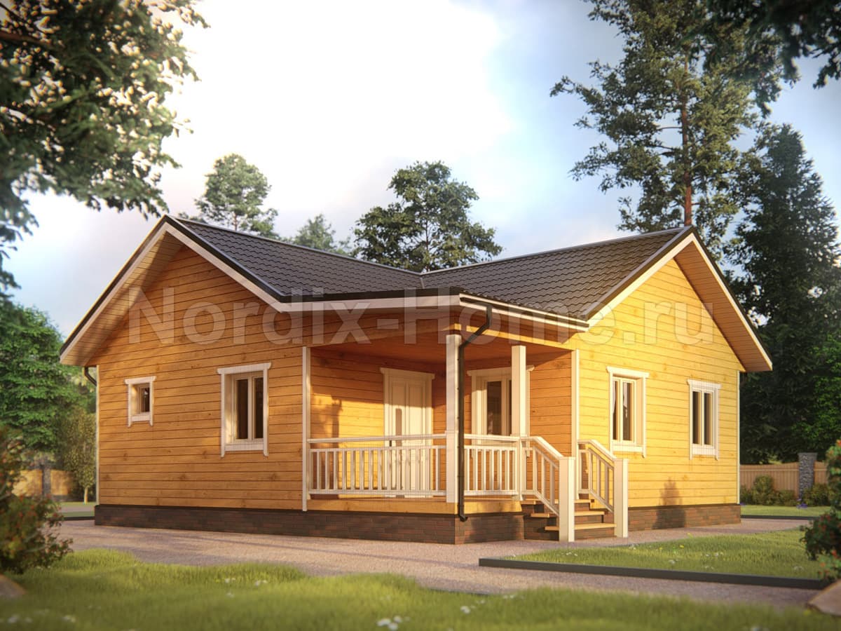 Проект каркасного дома Sund, классика 72,9 м2, 1 этаж, 2 спальни