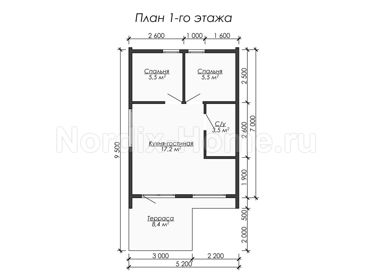 Первый этаж проекта каркасного дома Torp, 40,1 м2