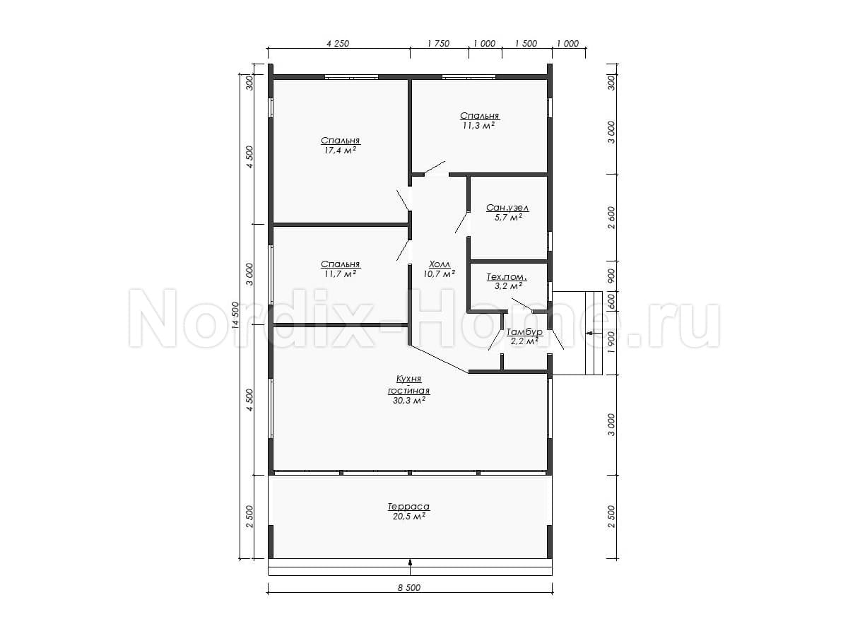 Первый этаж проекта каркасного дома Vinter, 113 м2